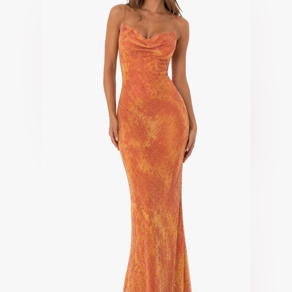 Vintage Y2K 100% Silk Beaded Dress Vintage Beaded Dress Orange Fairy Prom Ty Dye